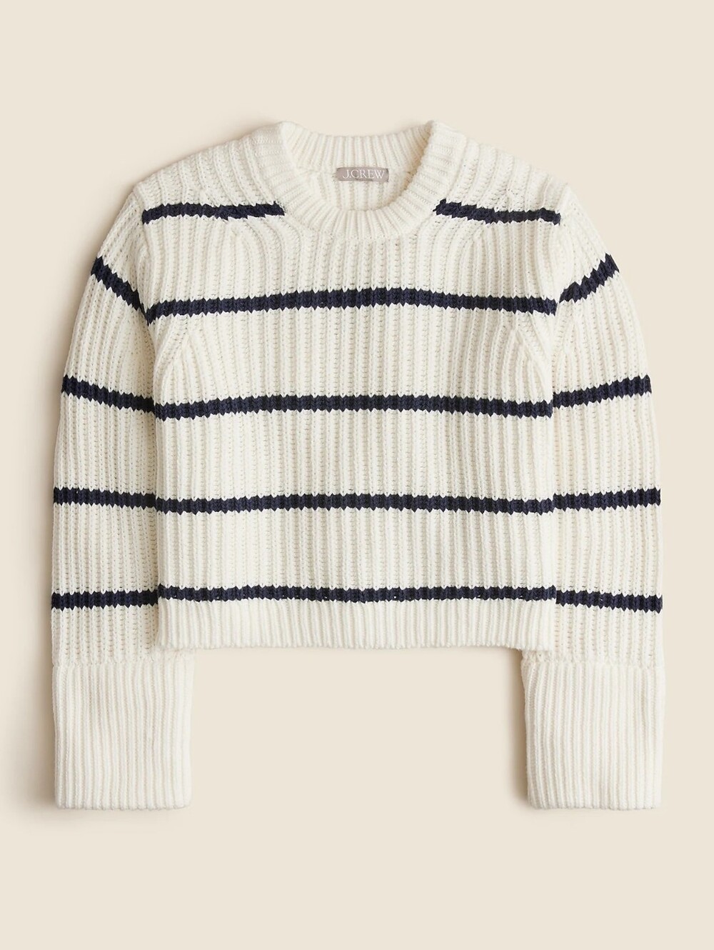 Nwt Jcrew Heritage Cotton Fisherman Crewneck Sweater Small S White Navy Stripe